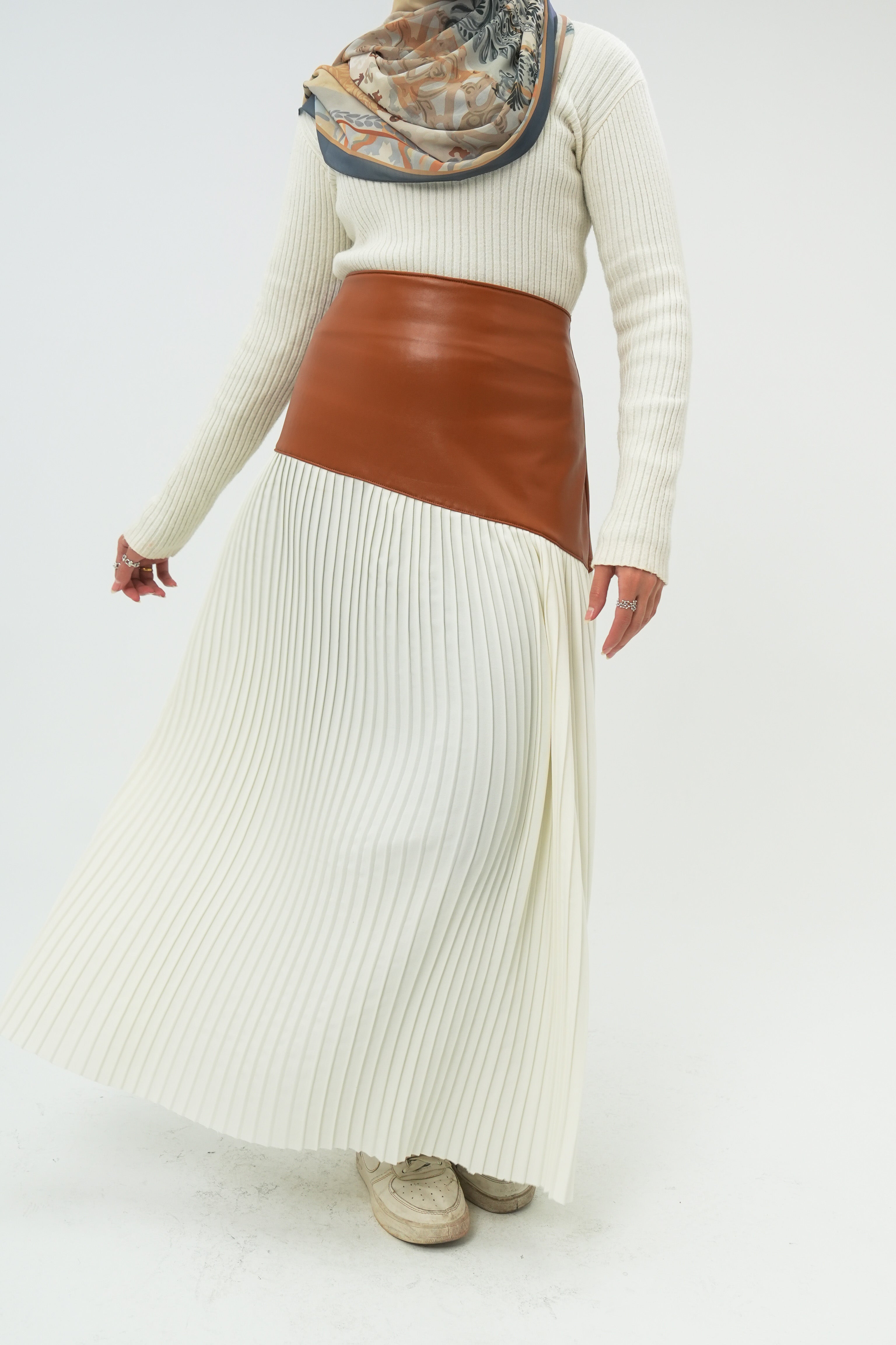 Leather & Rosaline Pleated Skirt